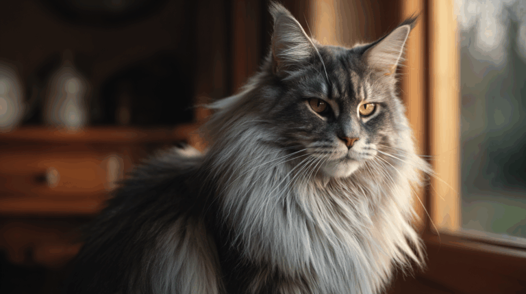 Maine Coon adulte avec pelage complet et crinière développée