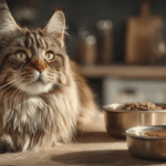 Chat devant deux bols : un de croquettes, un de pâtée