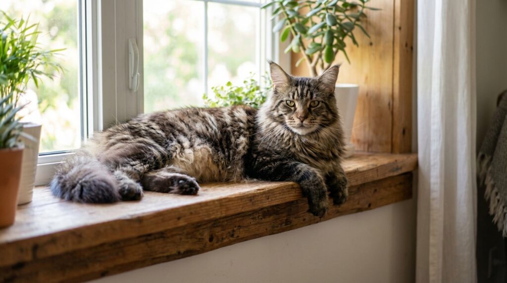 gros chat race maine coon - Image de couverture