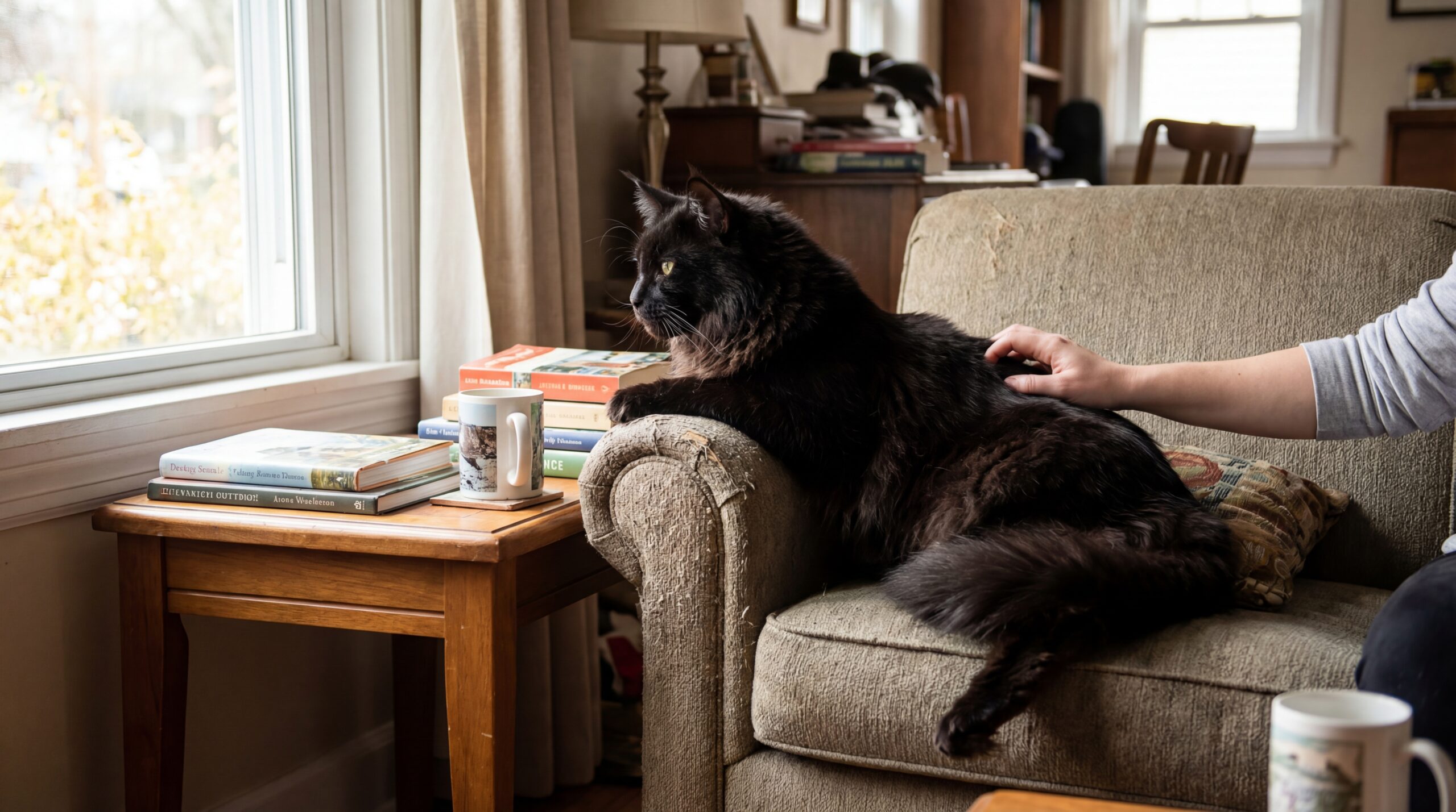 maine coon noir en situation réelle