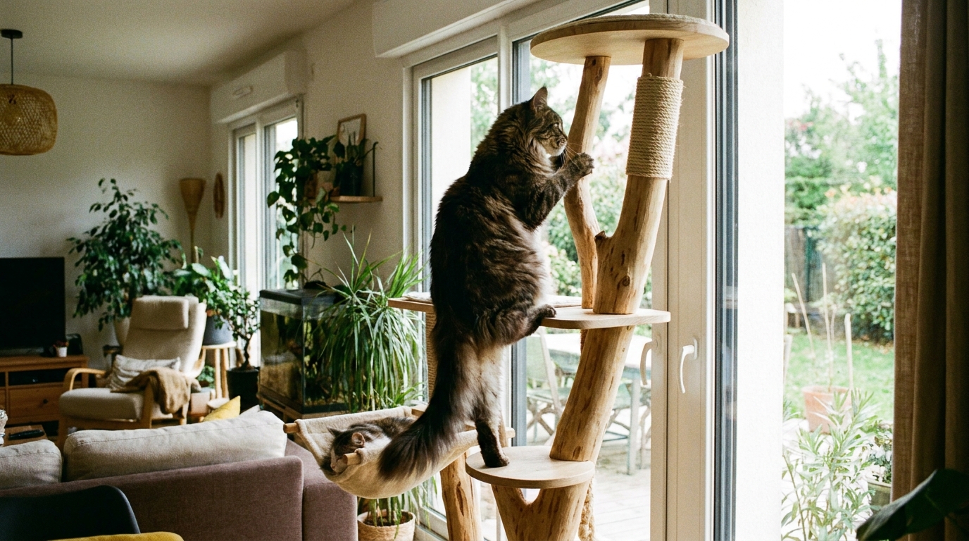 arbre à chat maine coon en situation réelle
