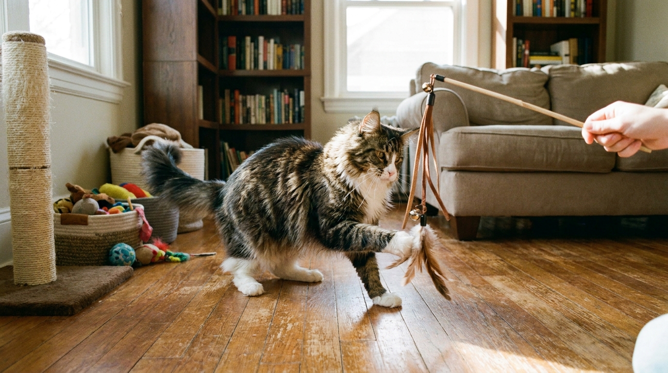 jouet pour maine coon en situation réelle