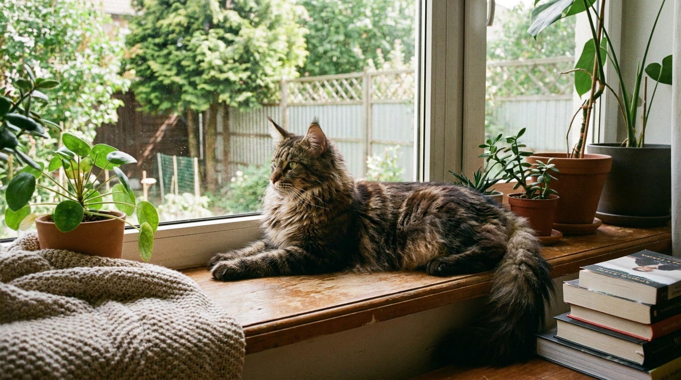race de chat maine coon en situation réelle