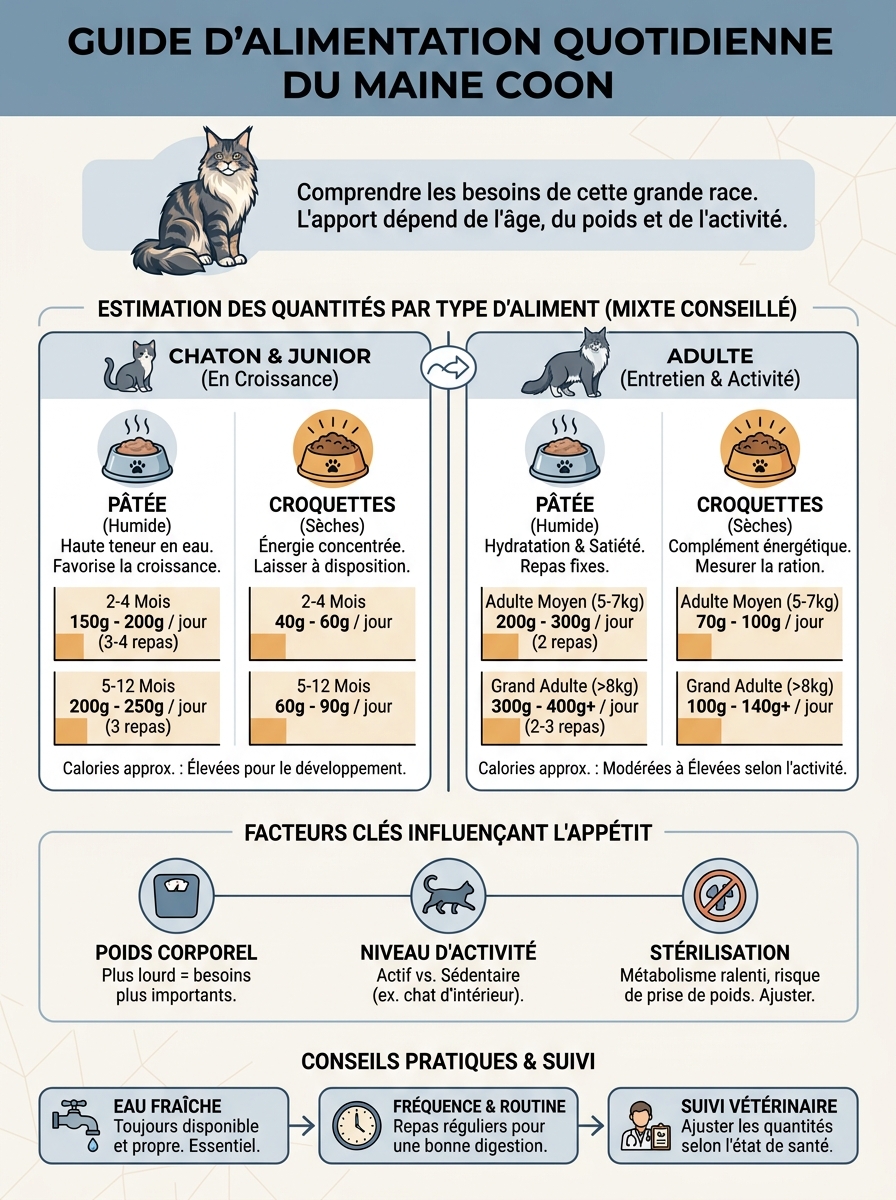 Infographie combien mange un maine coon par jour