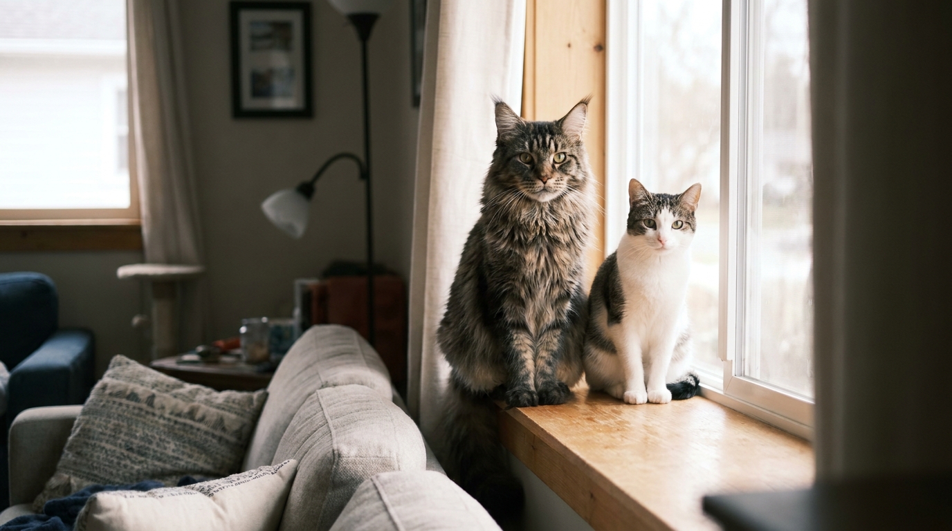 maine coon vs chat normal - Image de couverture