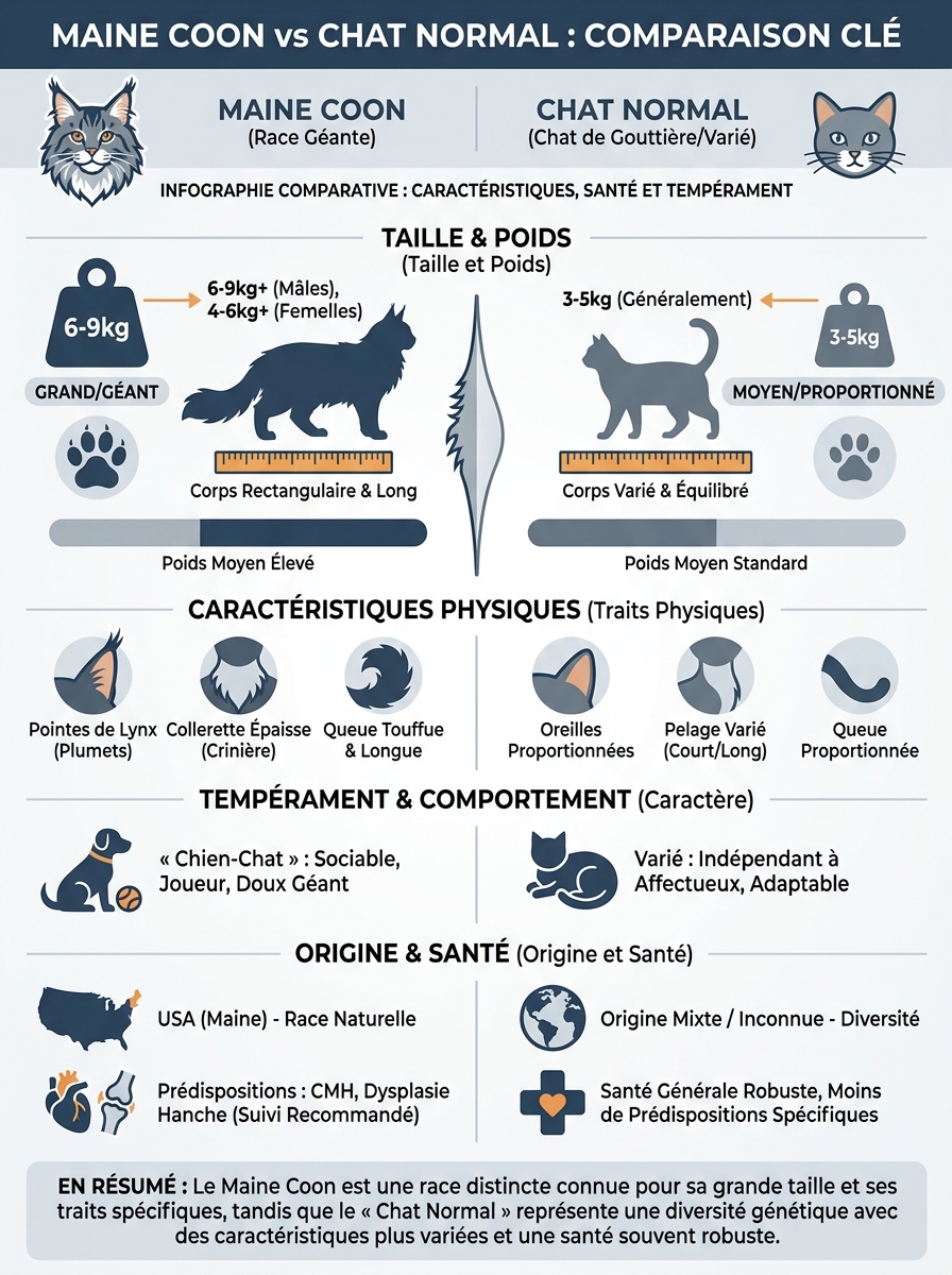 Infographie maine coon vs chat normal
