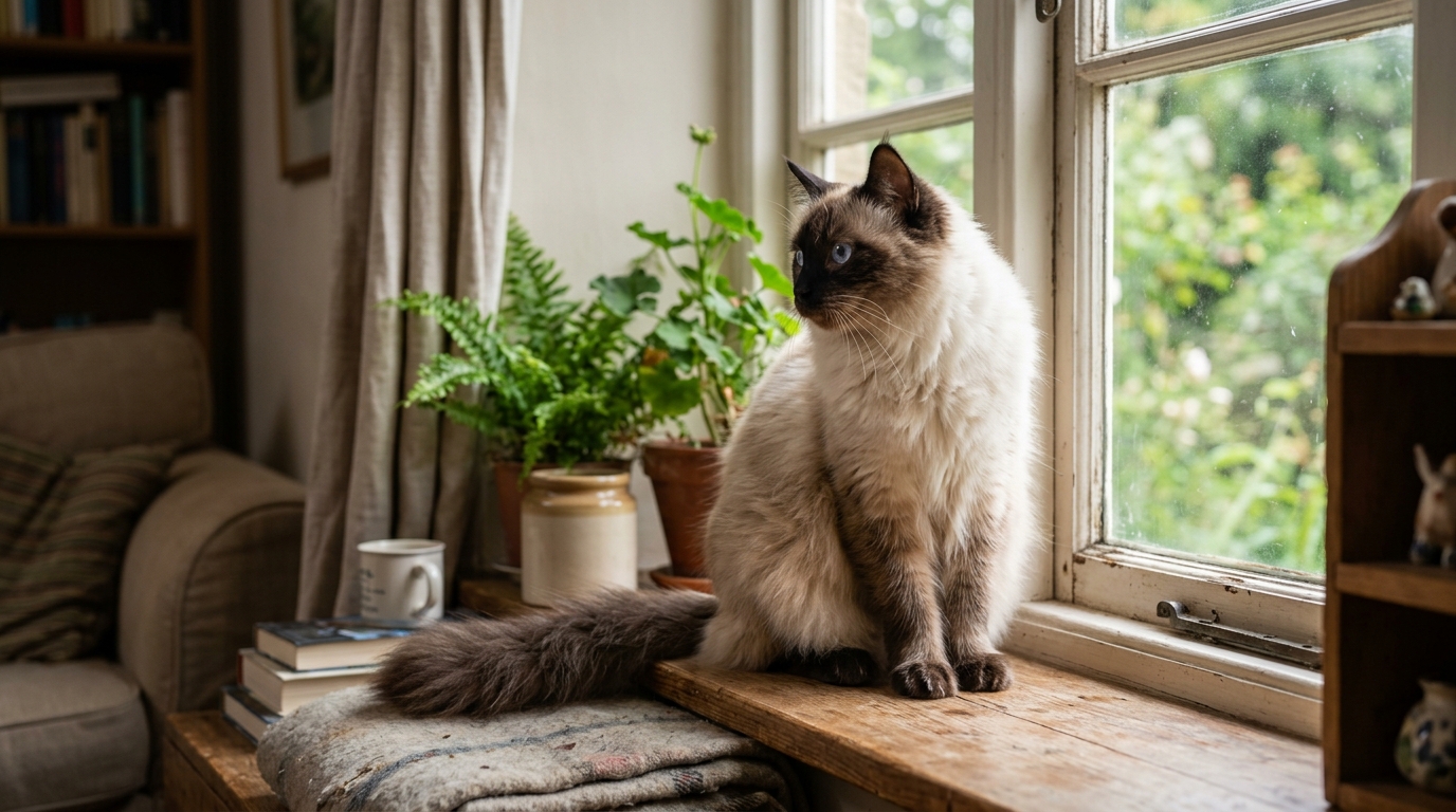 maine coon croisé siamois en situation réelle